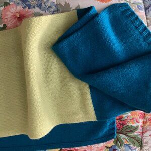 CASHMERE 100% Spring Green Color-Blocked Knit Scarf